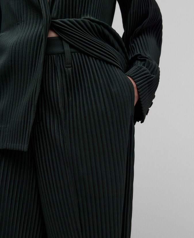 Adolfo Dominguez Pantalón Crinkle Verde Botella Mujer