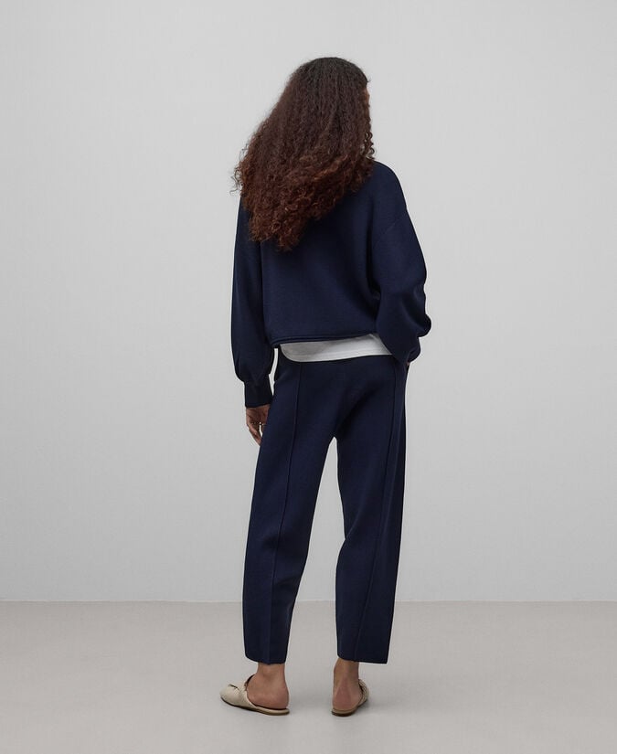 Adolfo Dominguez Pantalón Pinzas Punto Azul Marino Mujer