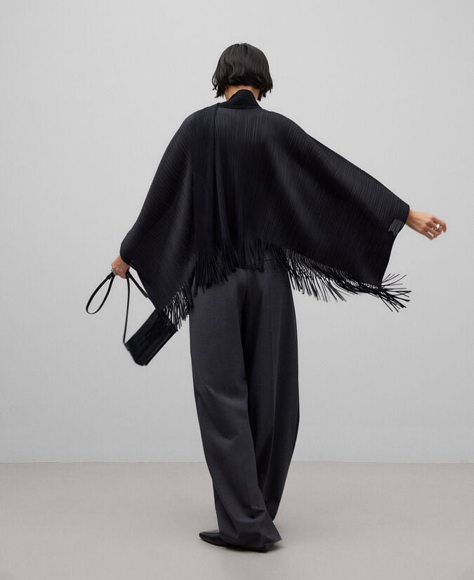 Adolfo Dominguez Poncho Tejido Plisado Flecos Mujer