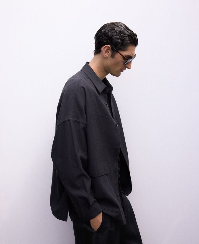 Adolfo Dominguez Sobrecamisa Negra Bolsillos Hombre