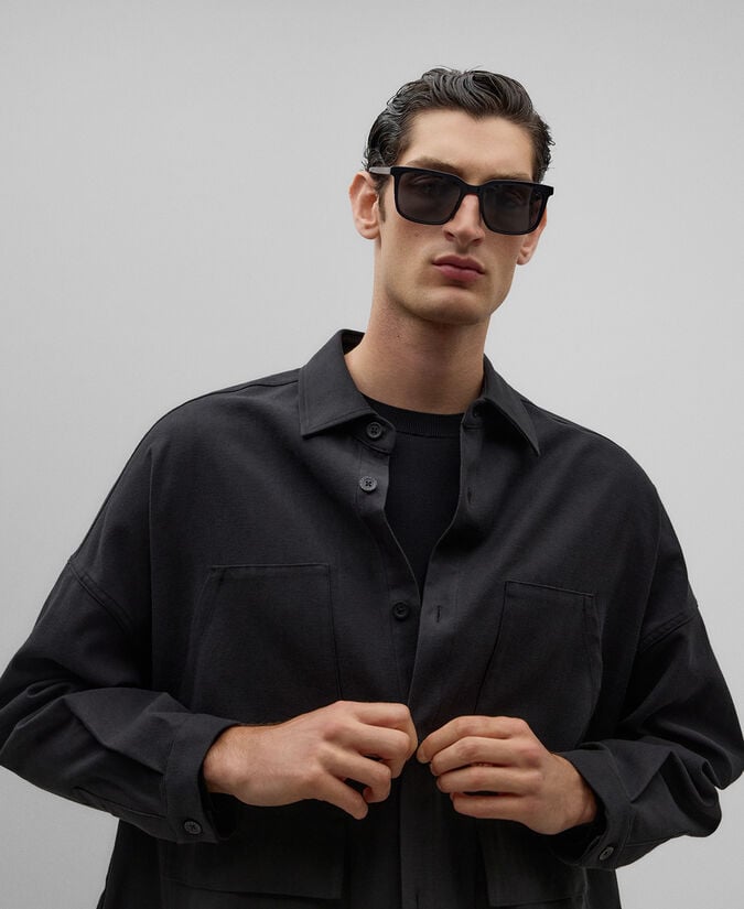 Adolfo Dominguez Sobrecamisa Negra Bolsillos Hombre