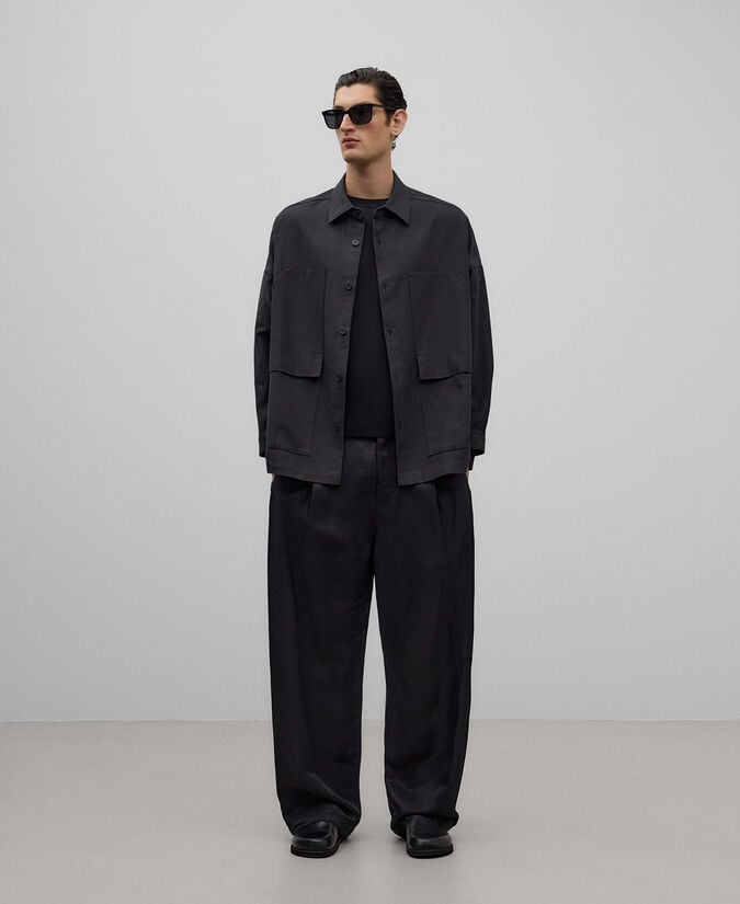 Adolfo dominguez Sobrecamisa negra bolsillos hombre