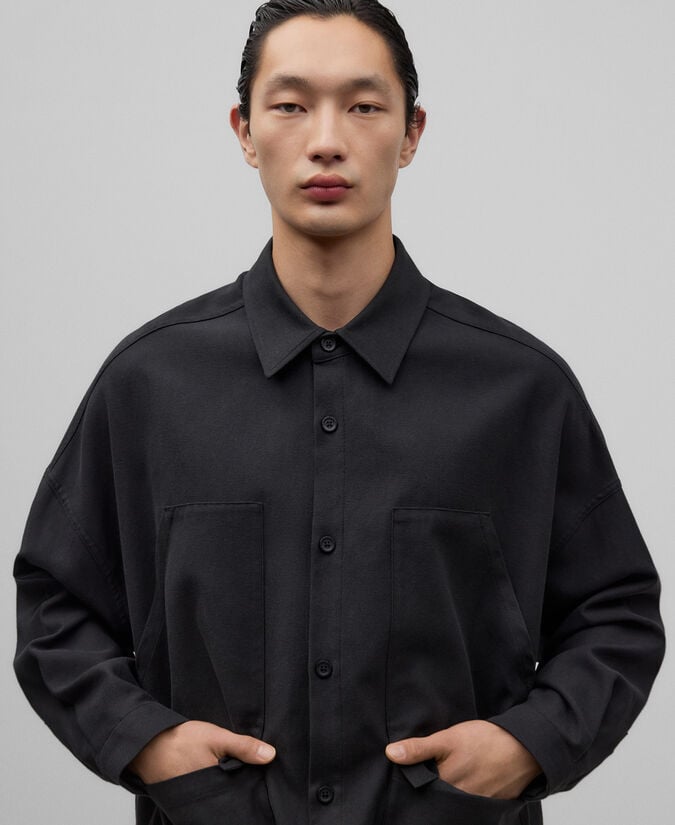 Adolfo Dominguez Sobrecamisa Negra Bolsillos Hombre