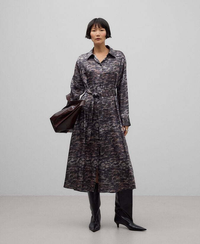 Adolfo dominguez Vestido camisero estampado animal mujer