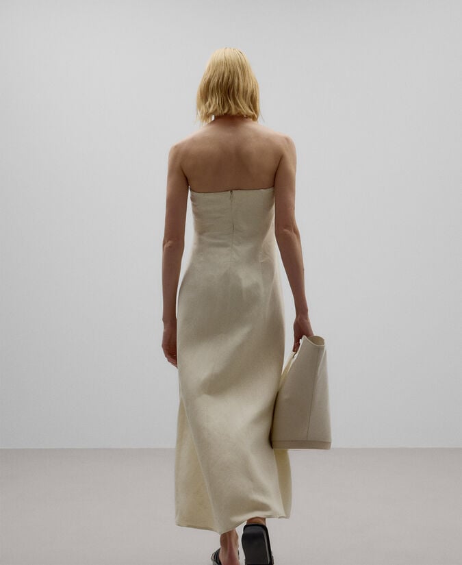 Adolfo Dominguez Vestido Tejido De Lino Crudo Mujer