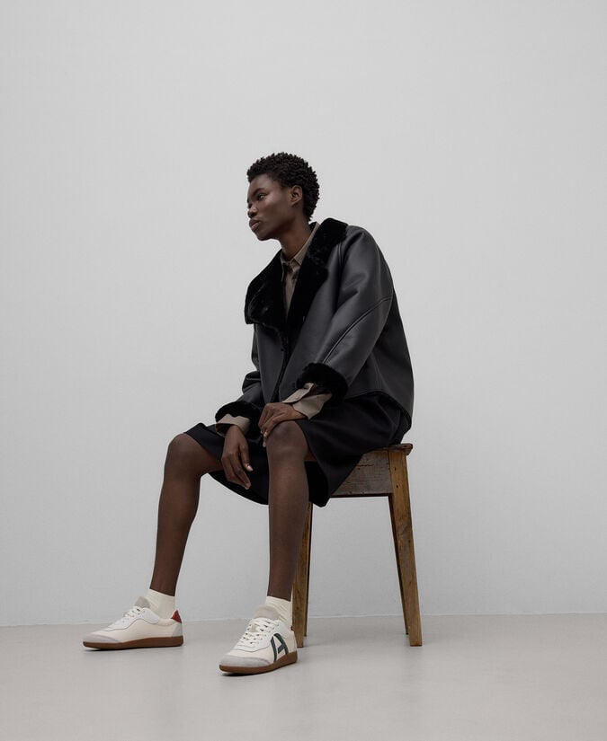 Adolfo Dominguez Zapatilla Ante Y Piel Maxi Logo Mujer