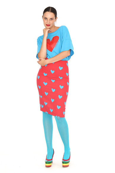 Agatha Ruiz De La Prada FALDA LAPIZ ROJA CORAZONES