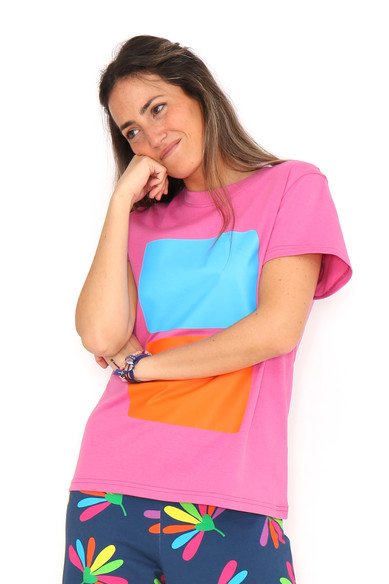 Agatha Ruiz De La Prada CAMISETA 2 CUADROS NARANJA Y AZUL