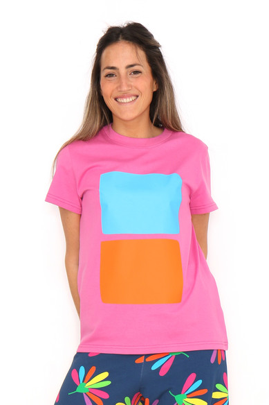 Agatha ruiz de la prada CAMISETA 2 CUADROS NARANJA Y AZUL