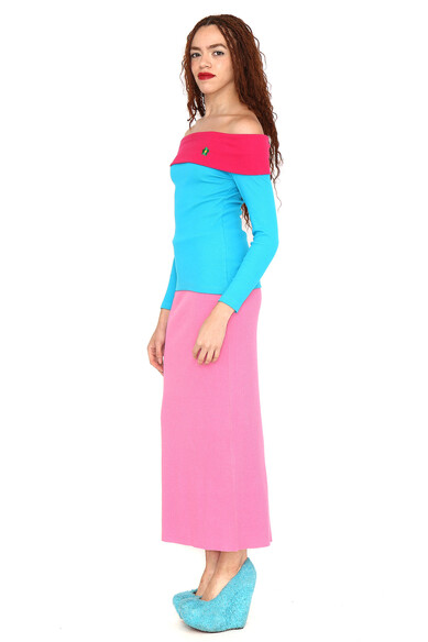 Agatha Ruiz De La Prada CAMISETA AZUL CUELLO BARCO FUCSIA