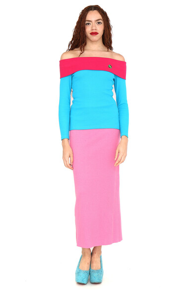 Agatha ruiz de la prada CAMISETA AZUL CUELLO BARCO FUCSIA