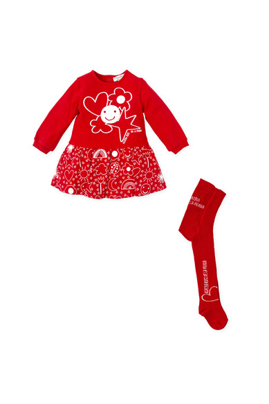 Agatha Ruiz De La Prada VESTIDO ROJO ICONOS BLANCOS