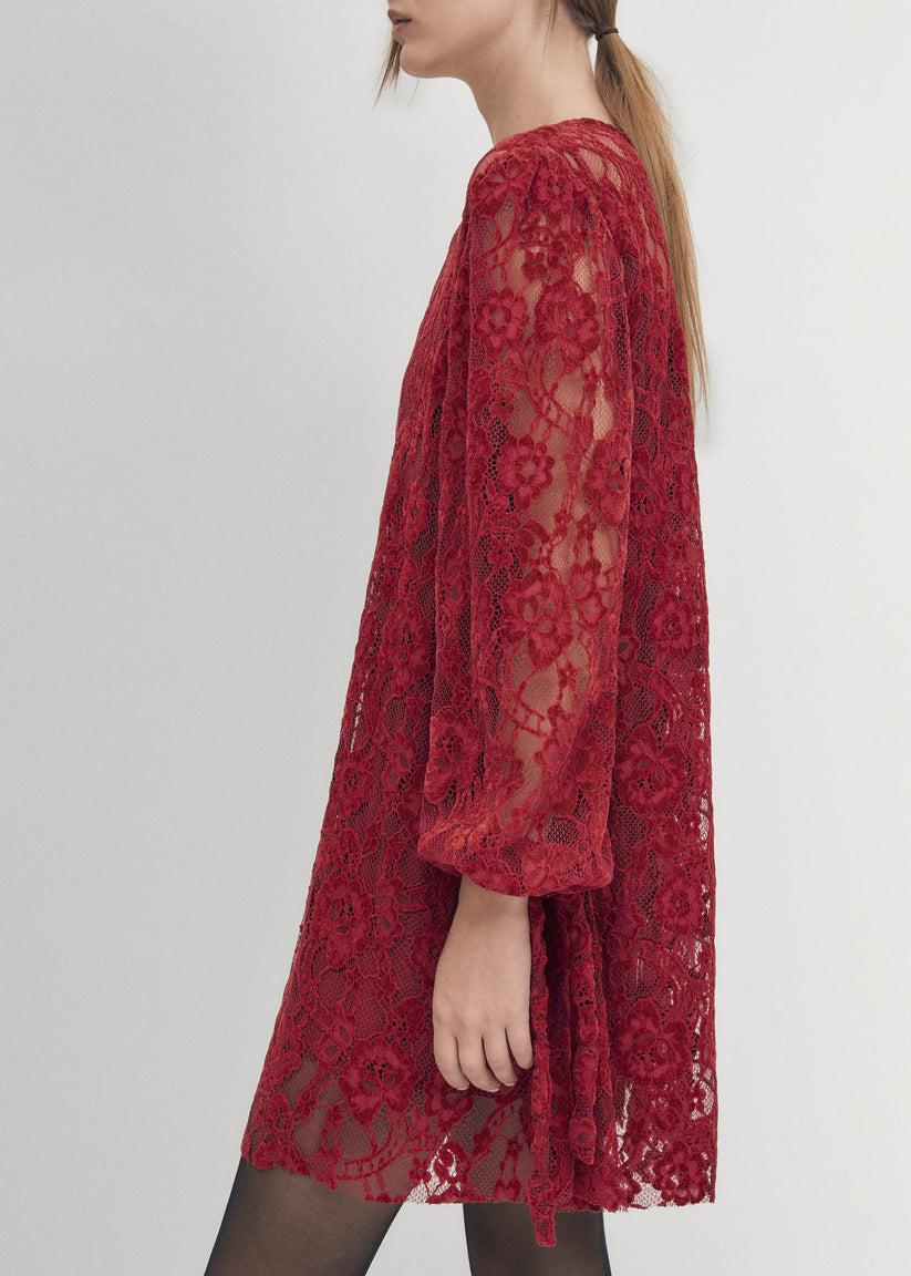 Alohas Dablon Encaje Vestido Burdeos