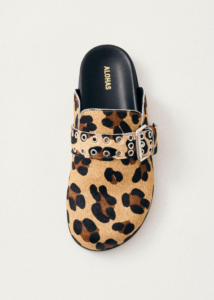 Alohas Halia Zuecos De Cuero Efecto Leopardo