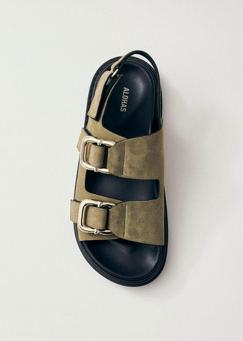 Alohas Harper Suede Khaki Leather Sandals