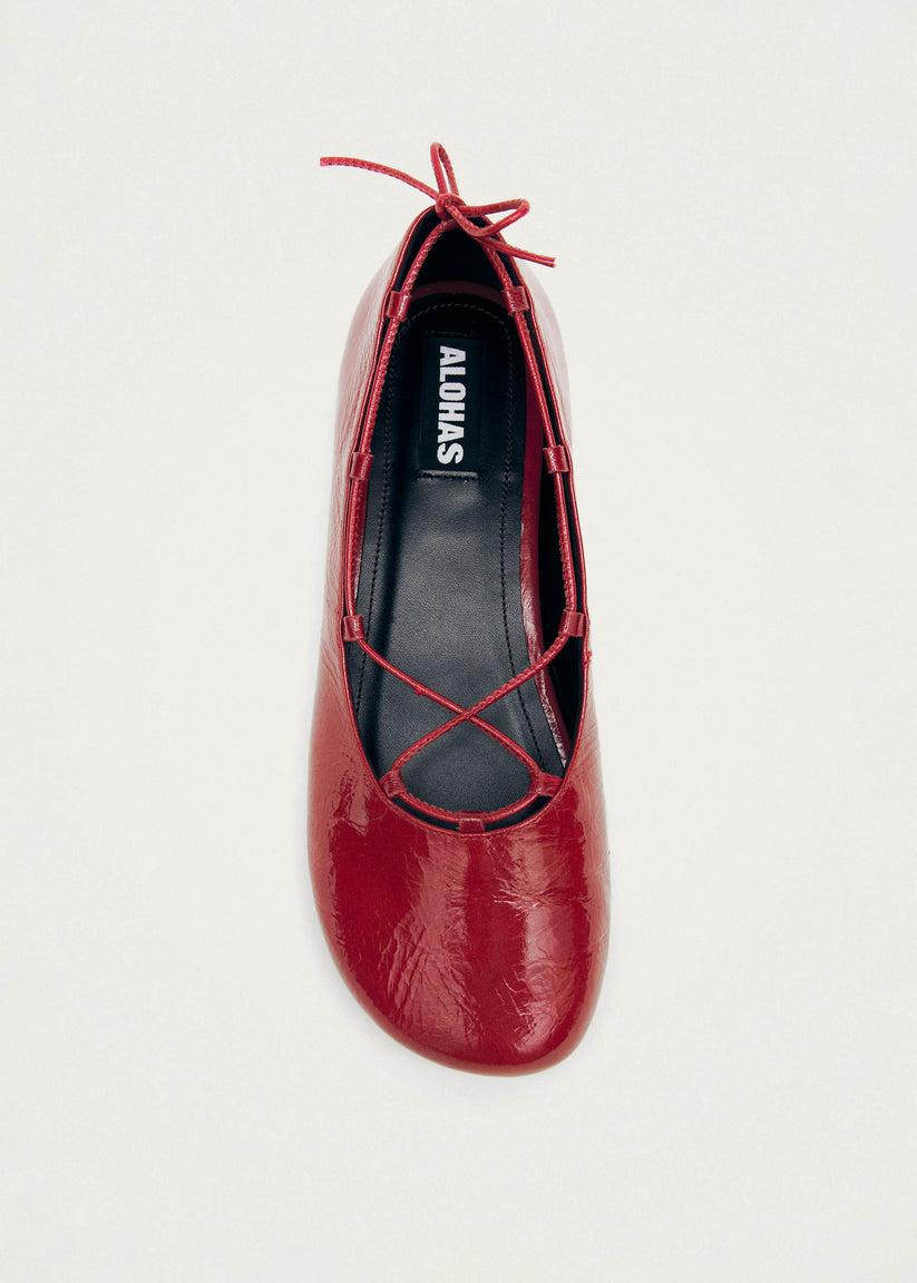 Alohas Hollis Onix Red Leather Ballet Flats