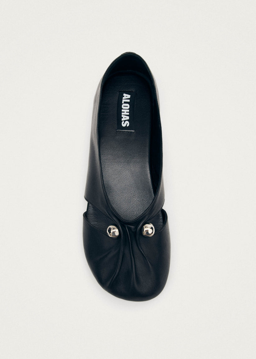Alohas Ravena Black Leather Ballet Flats