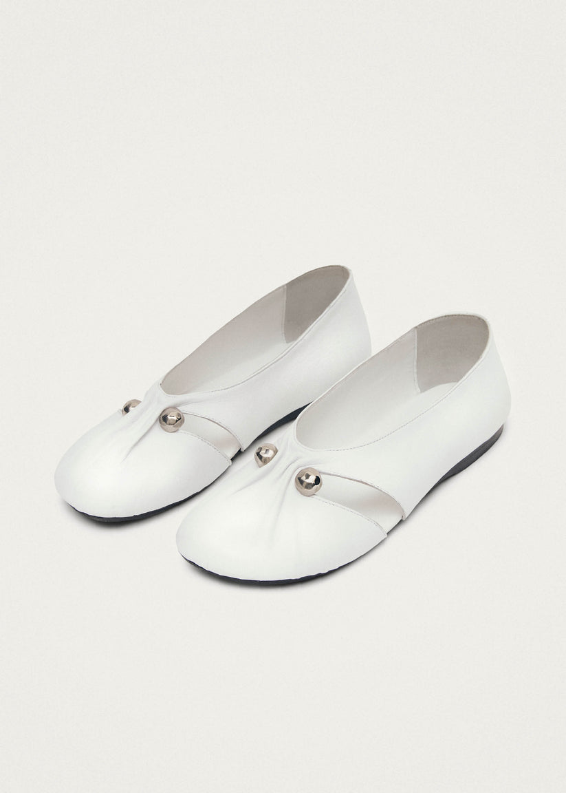 Alohas Ravena White Leather Ballet Flats