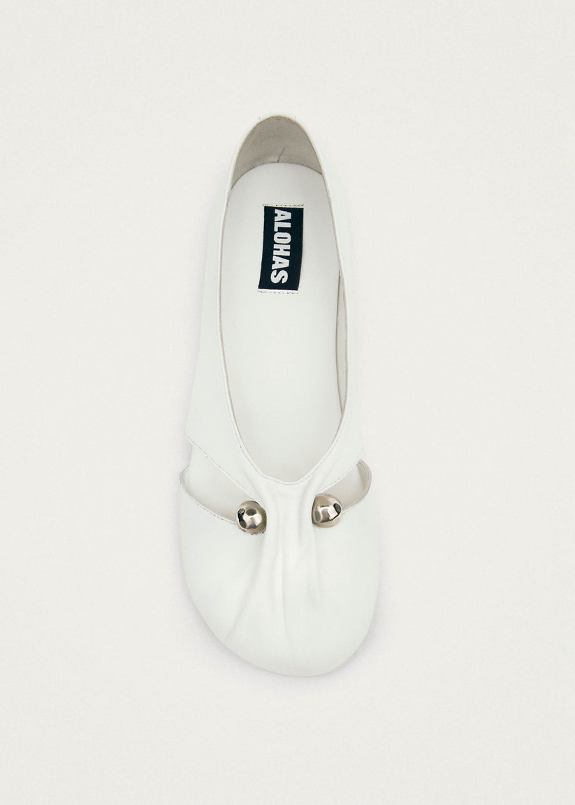 Alohas Ravena White Leather Ballet Flats