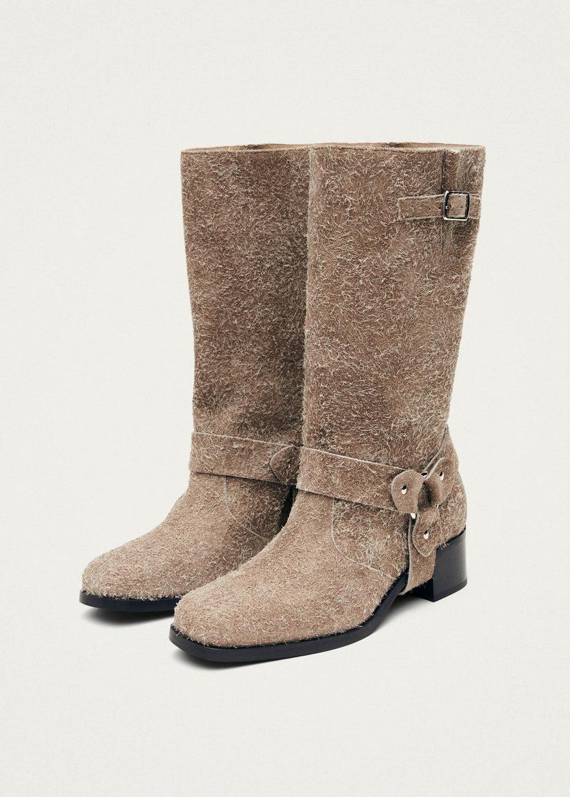 Alohas Rocky Suede Fuzzy Beige Leather Boots