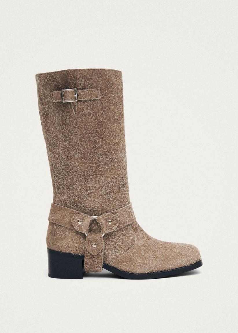 Alohas Rocky Suede Fuzzy Beige Leather Boots