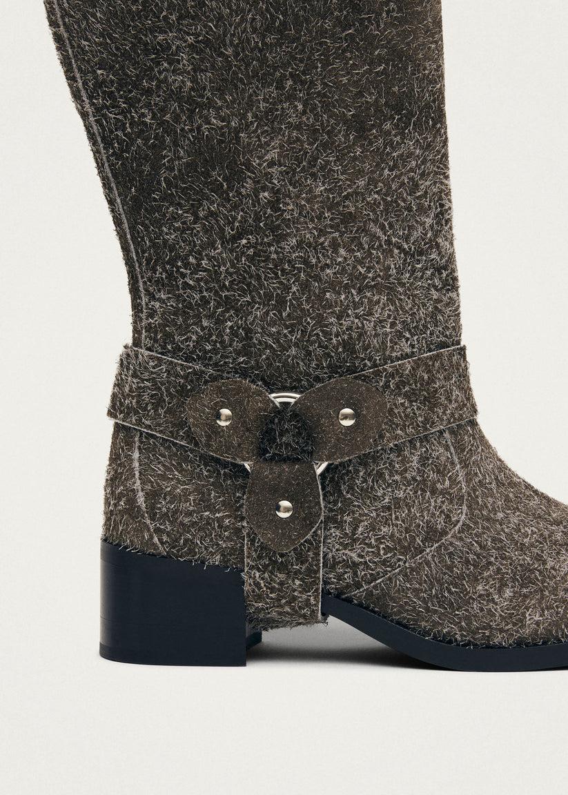Alohas Rocky Suede Fuzzy Khaki Leather Boots