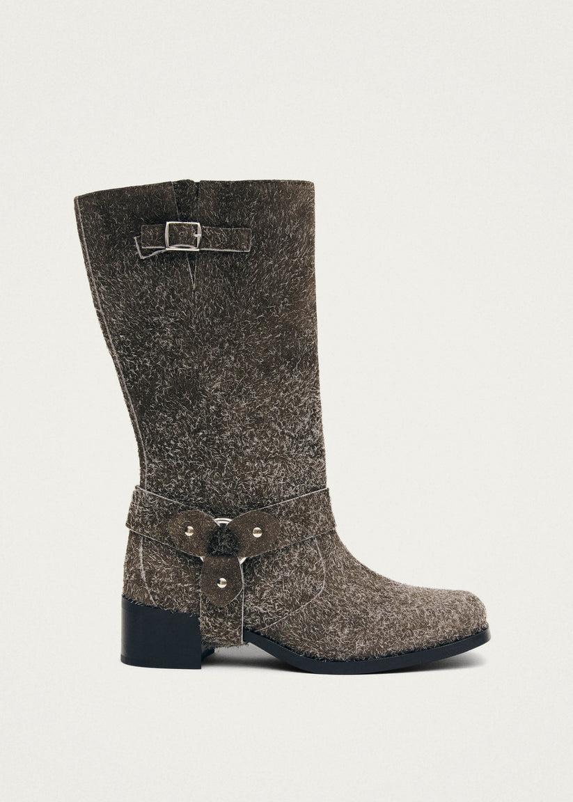 Alohas Rocky Suede Fuzzy Khaki Leather Boots