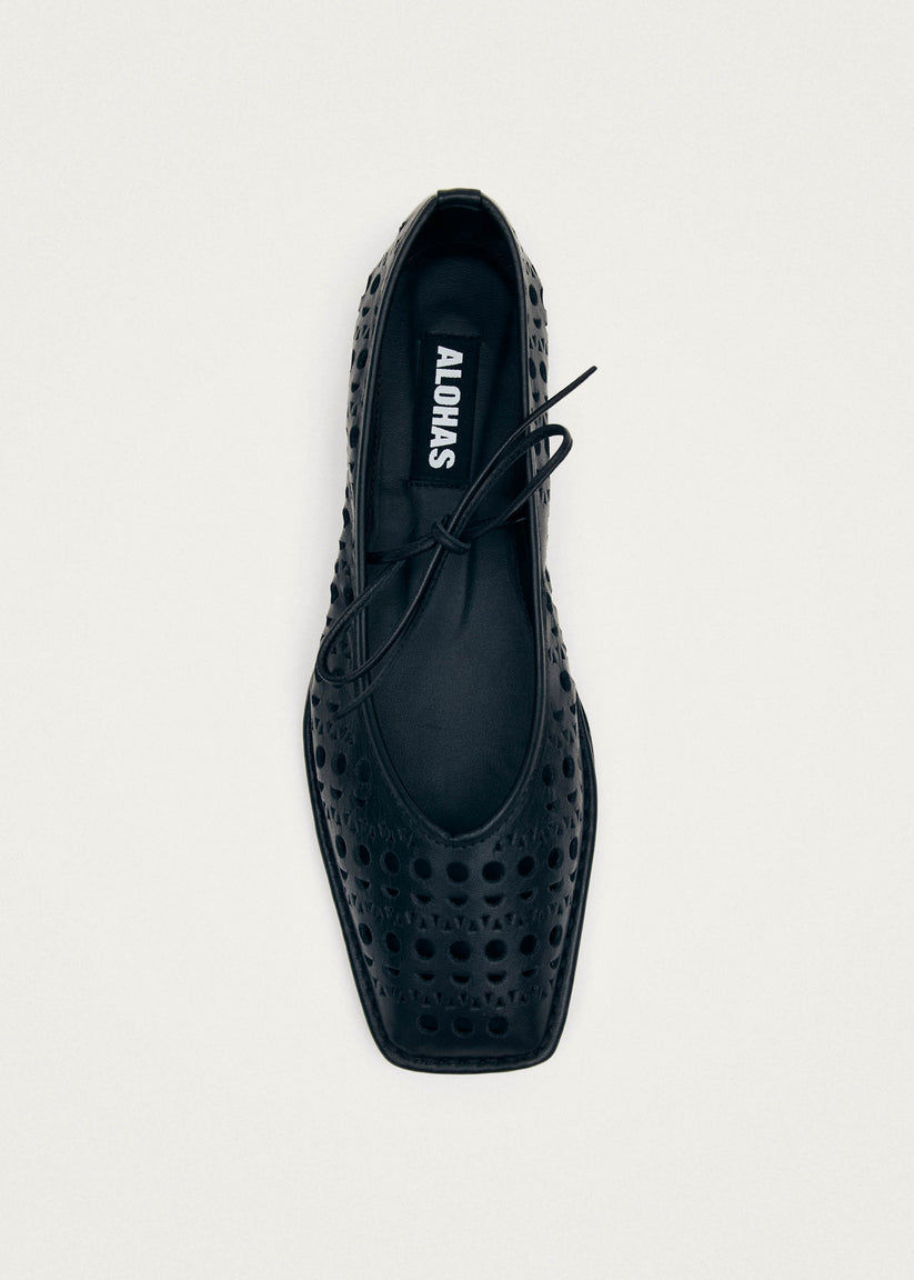 Alohas Sway Slit Bailarinas De Cuero Negro