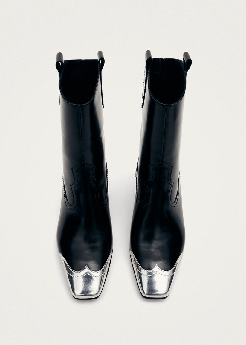 Alohas Hudson Shimmer Botines Cowboy Negros Con Punta Plateada