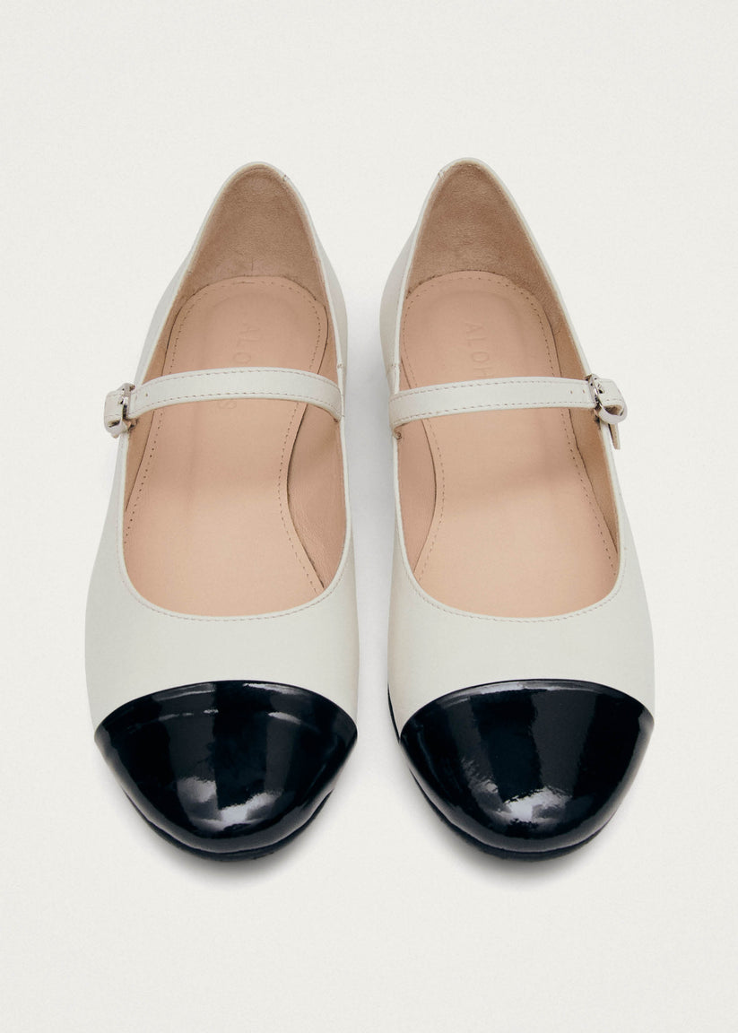 Alohas Musa Bicolor Black Cream Leather Ballet Flats