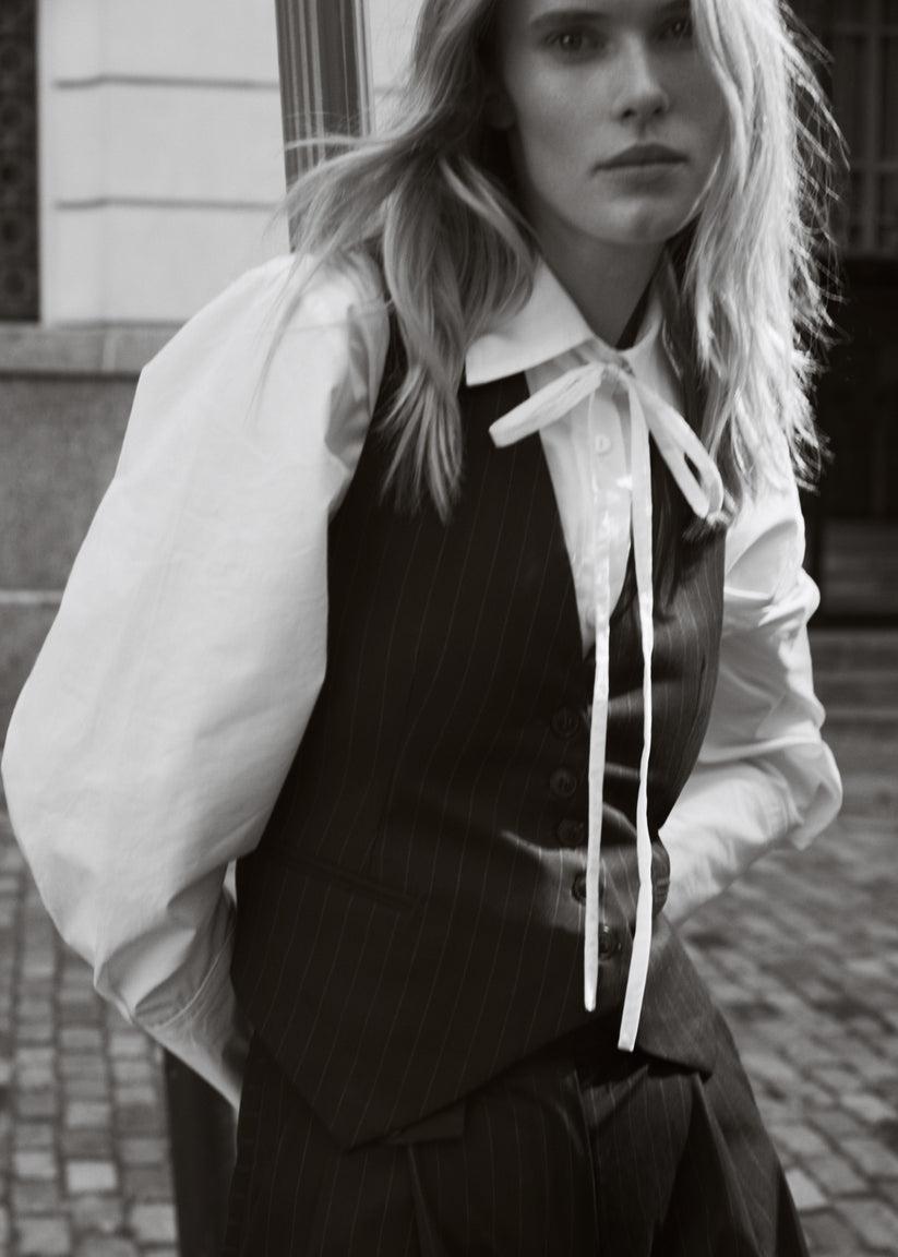 Alohas Sempe Camisa Blanca De Algodón Con Lazo Al Cuello