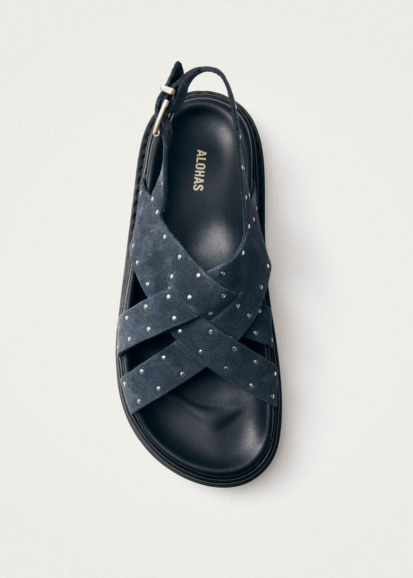 Alohas Trunca Sandalias De Cuero Ante Azul Con Estrellas