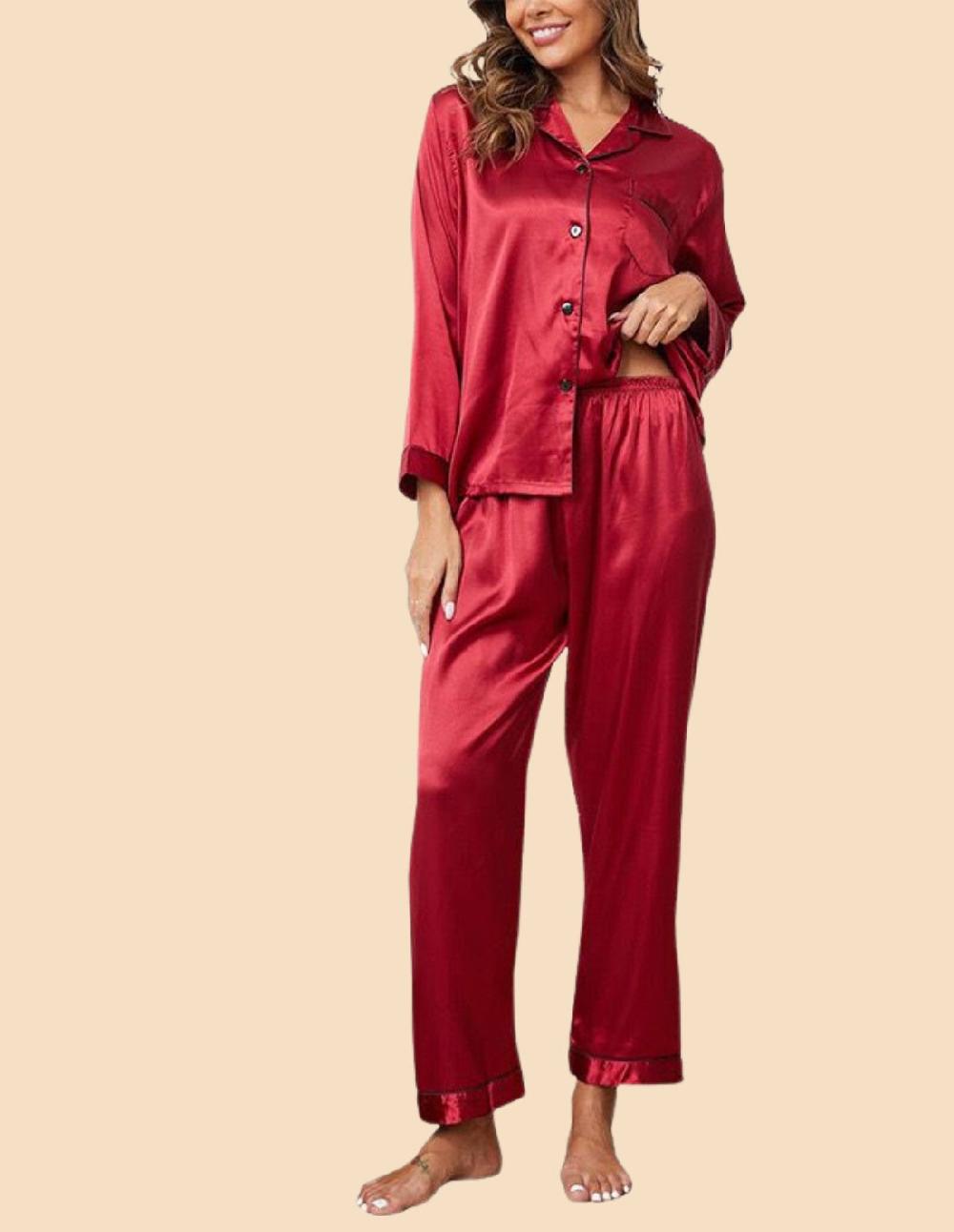 Anaissa Conjunto De Pijama De Seda Natural Para Mujer 2 Piezas Con Botones Delanteros Chanel