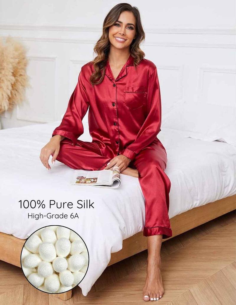 Anaissa Conjunto de pijama de seda natural para mujer 2 piezas con botones delanteros Chanel