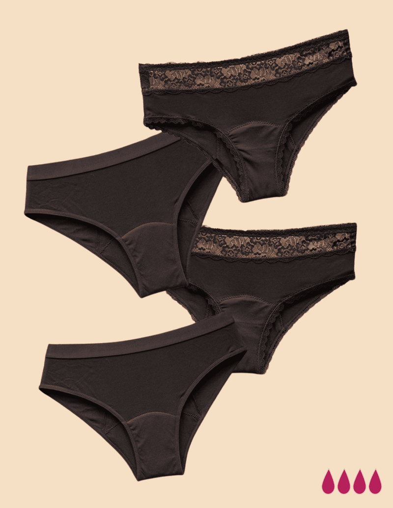 Anaissa Pack 4 bragas menstruales reutilizables y ecológicas de algodón flujo abundante Weekly