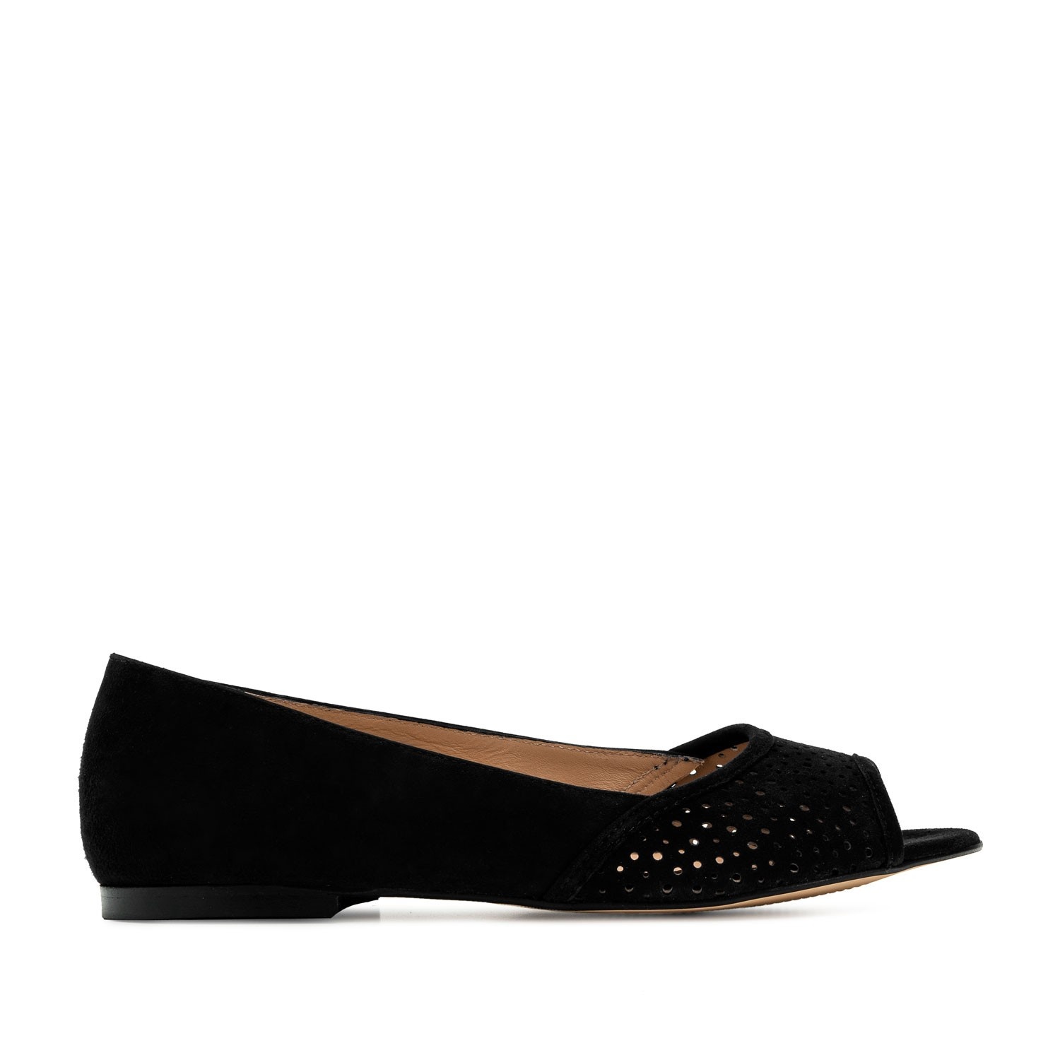 Andres Machado Bailarina Peep Toe Ante Negro