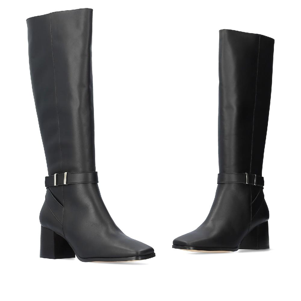 Andres Machado Bota Alta En Piel De Color Negro