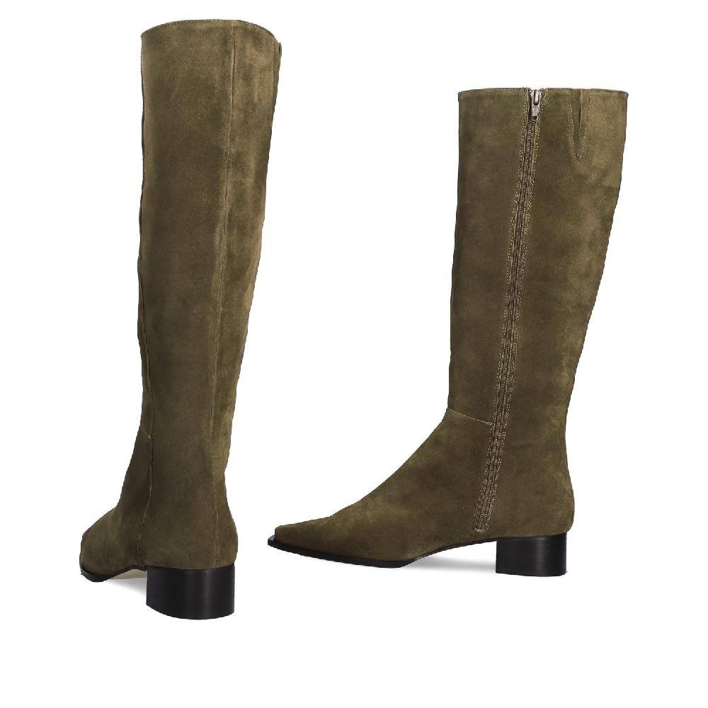 Andres Machado Bota Alta En Serraje De Color Kaki