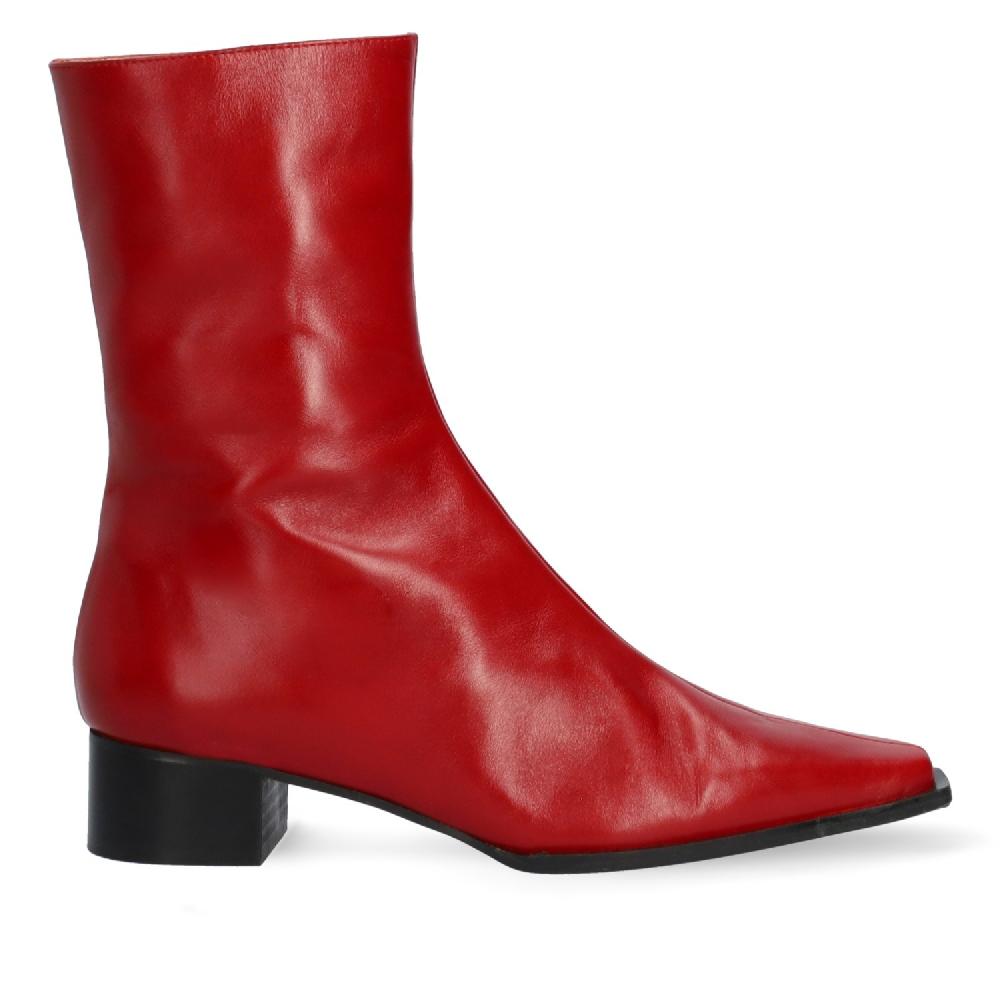 Andres Machado Botín Tacón En Piel De Color Rojo