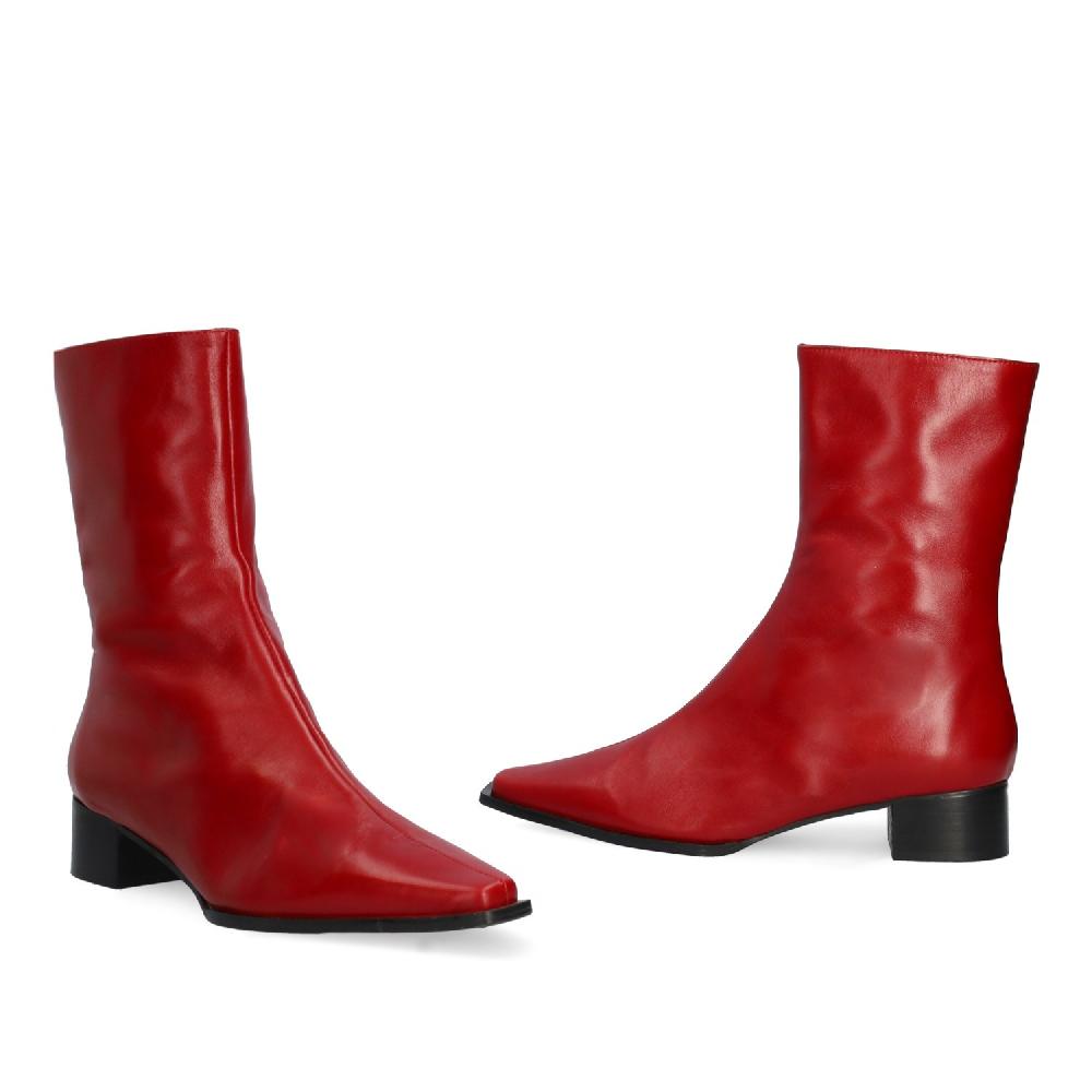 Andres Machado Botín Tacón En Piel De Color Rojo