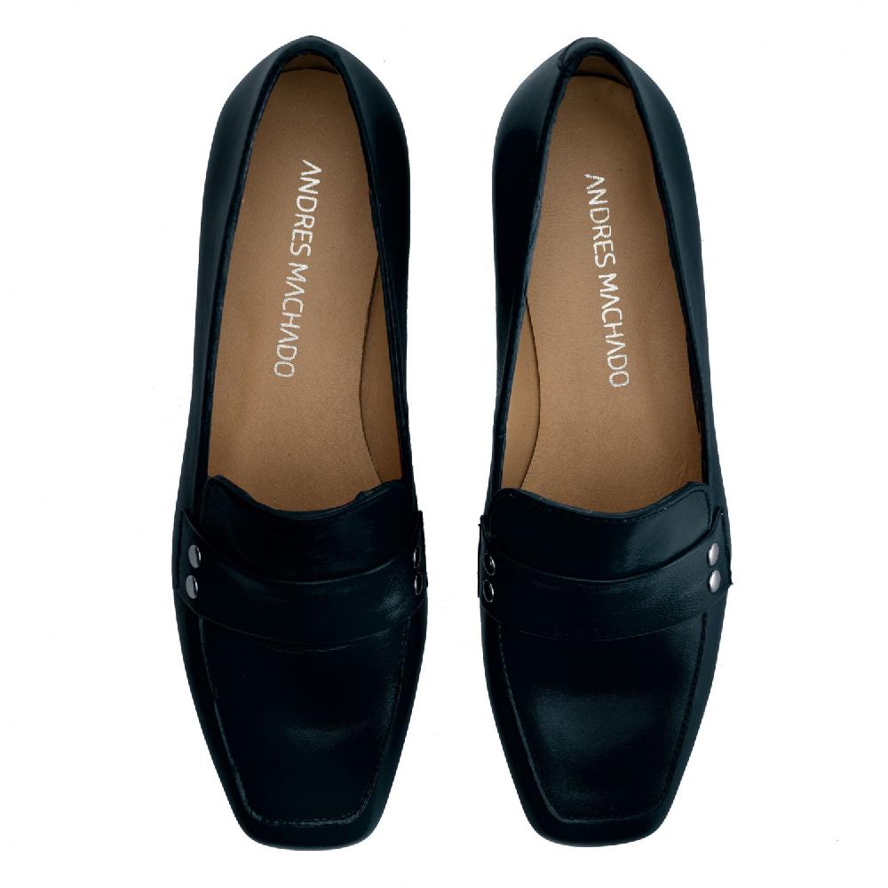 Andres Machado Mocasí­n En Piel De Color Marino