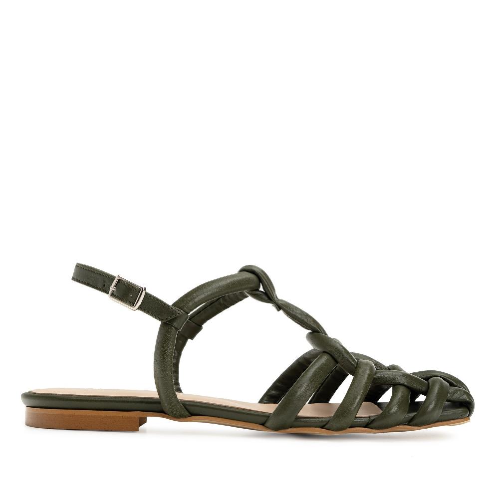 Andres Machado Sandalia Cangrejera En Piel Kaki