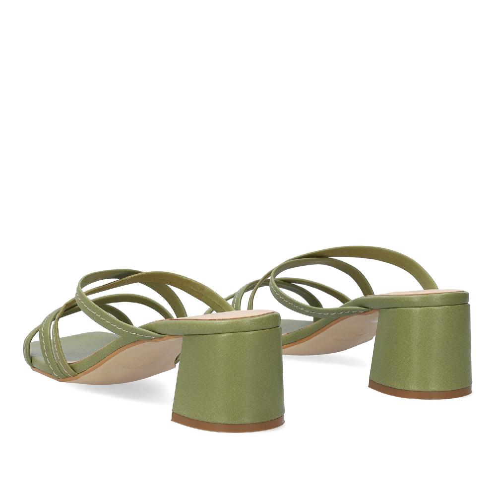 Andres Machado Sandalia Con Tacón En Piel Kaki