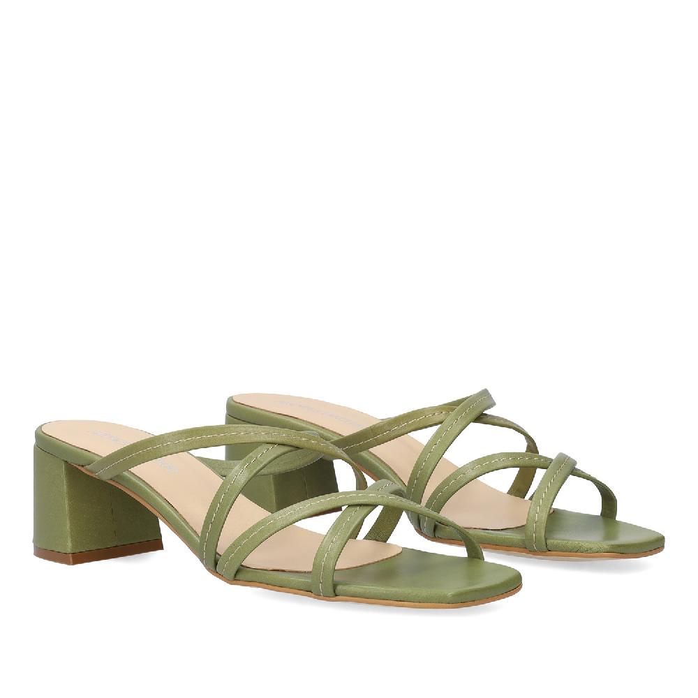 Andres machado Sandalia con tacón en piel Kaki