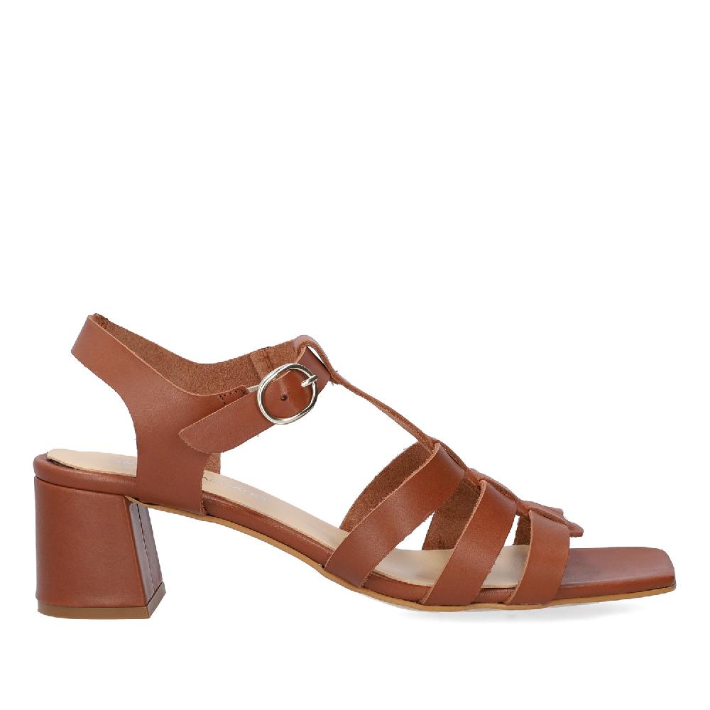 Andres Machado Sandalia Con Tacón En Piel Marrón