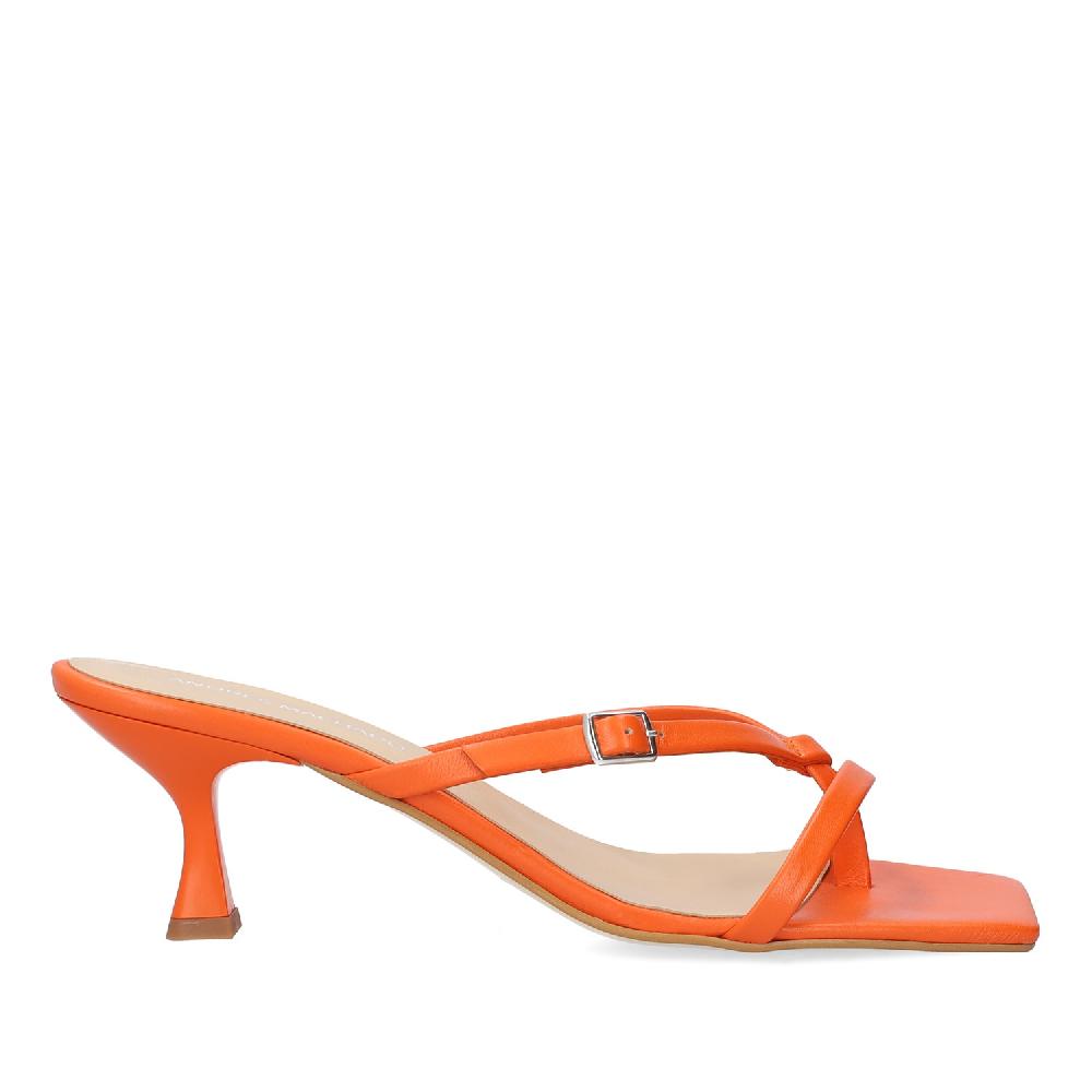 Andres Machado Sandalia Con Tacón En Piel Naranja