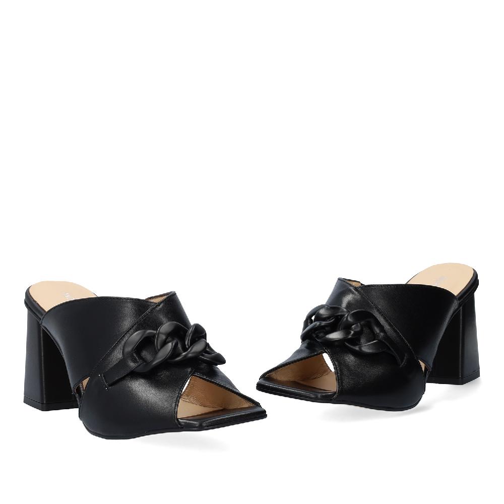 Andres Machado Sandalia Con Tacón En Piel Negro