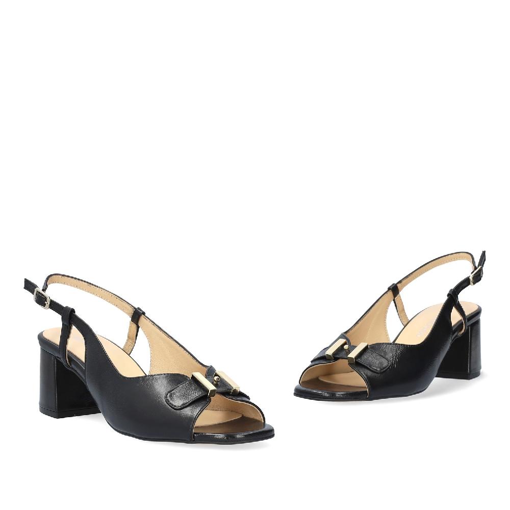 Andres Machado Sandalia Con Tacón En Piel Negro