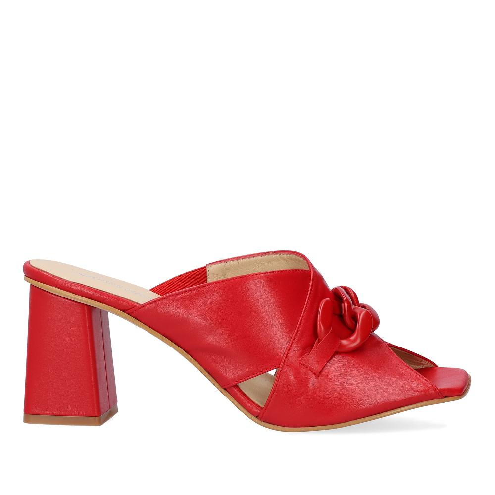 Andres Machado Sandalia Con Tacón En Piel Rojo