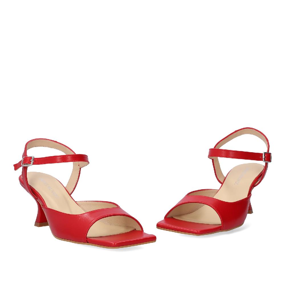Andres Machado Sandalia Con Tacón En Piel Rojo
